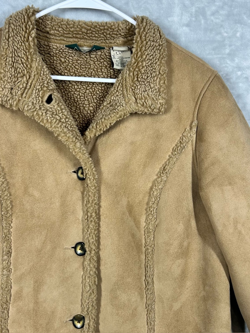 L.L. Bean Sherpa Lined Faux Suede Shearling Jacket Womens Sz L Barn Chore Coat